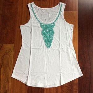 New! Garnet Hill XS Embroidered Tank Sleeveless